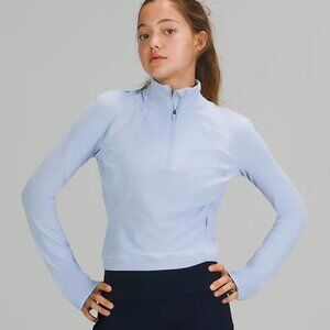 lululemon It's Rulu Run Cropped Half Zip Blue Linen sz 12